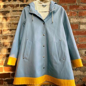 Stutterheim Light Blue and Yellow Hooded Raincoat
